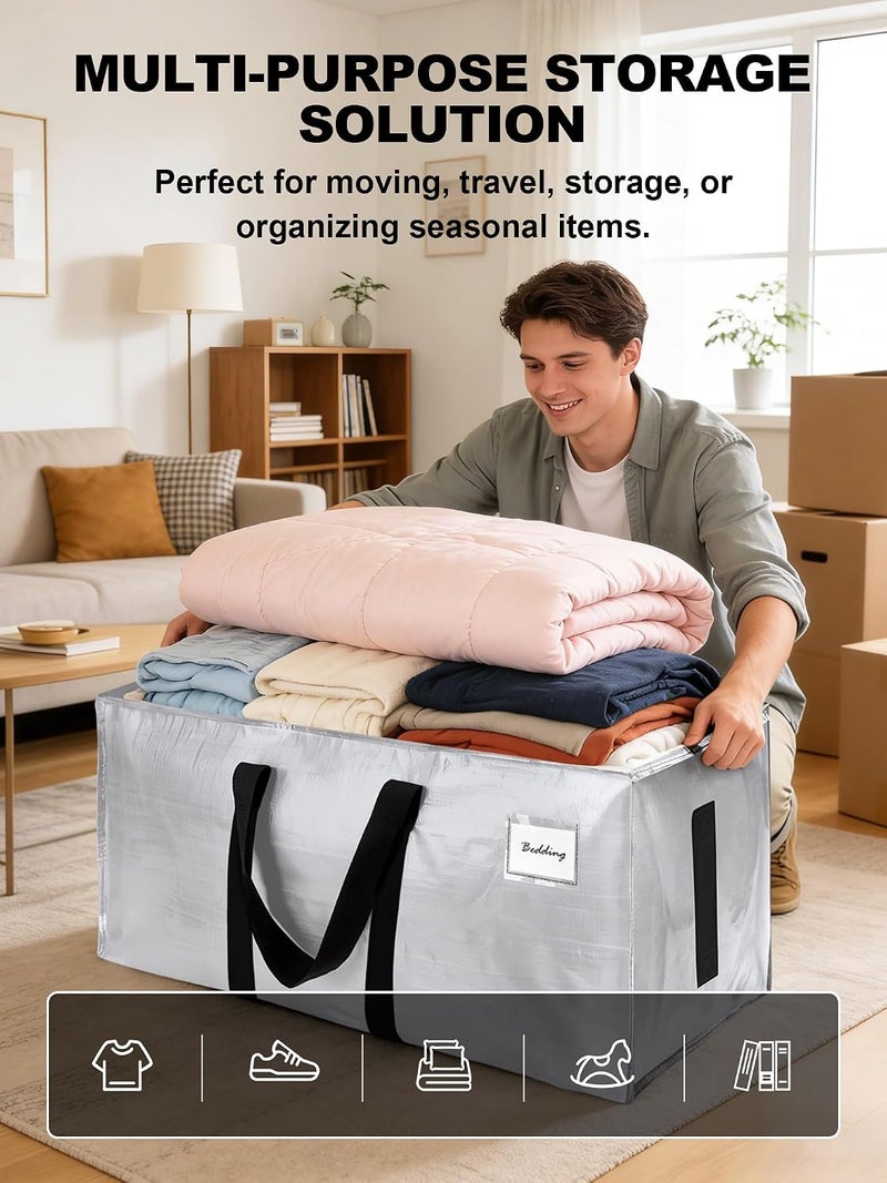 HOMESURE مجموعة Homesure المكونة من 12 كيس نقل كبير وقوي بسحابات ومقابلة حمل - مقاومة للماء - حقيبة تخزين ثقيلة لتوفير المساحة والتخزين أثناء النقل، قابلة للطي بشكل مسطح، بديل لصندوق النقل (فضي) - Image 4