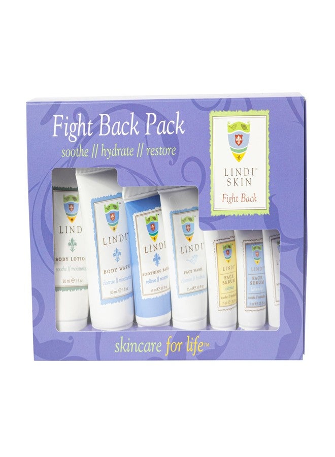 LINDI SKIN Fight Back Pack - Starter Kit That Includes Body Lotion, Body Wash, Face Serum, Face Moisturizer, Soothing Balm, and Face Wash for Chemo Rash, Radiation Burn & Other Cancer Side-Effects - Image 1