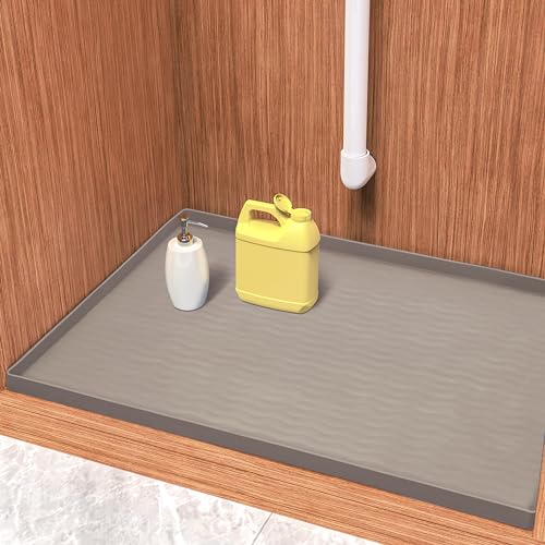 URMONA Waterproof Silicone Under Sink Mat 34'' x 22'' Shelf Liner for Kitchen and Bathroom, Cabinet and Counter Protector, Storage and Organizers, Litter Mat, Pet Cat Puppy Essentials(Beige) - Image 1