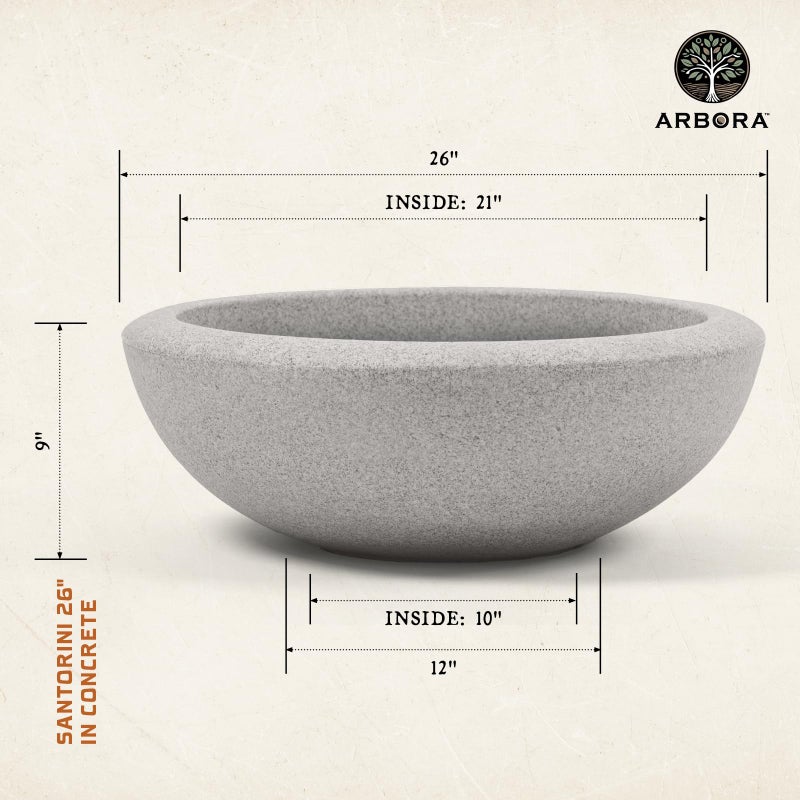 ARBORA 26" Santorini Bowl Polyresin Indoor and Outdoor Planter with Stone Blend Concrete Gray Finish - Durable, Weatherproof, Lightweight, Large Plant Pot for Patio, Garden, Deck, Entryway - Image 2