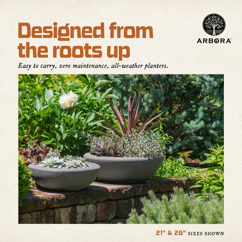 ARBORA 26" Santorini Bowl Polyresin Indoor and Outdoor Planter with Stone Blend Concrete Gray Finish - Durable, Weatherproof, Lightweight, Large Plant Pot for Patio, Garden, Deck, Entryway - Image 4