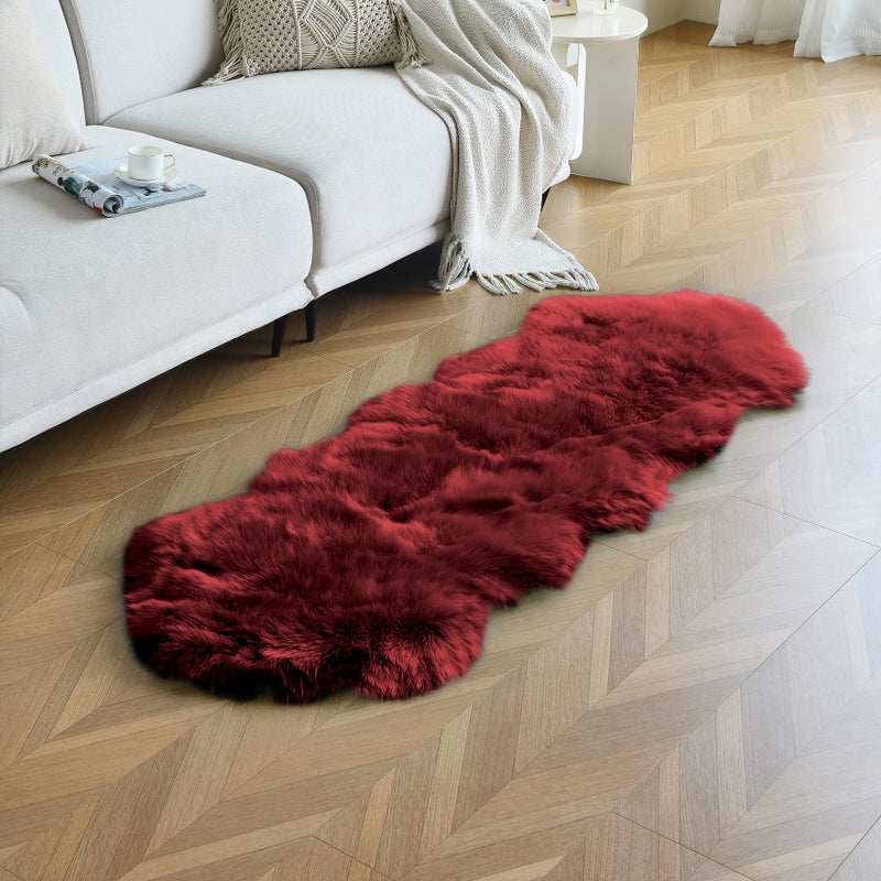 duduta Burgundy Faux Sheepskin Runner Rug 2x6 ft Fluffy Shag Bedroom Dorm Rug Decor Fur Seat Couch Covers Washable