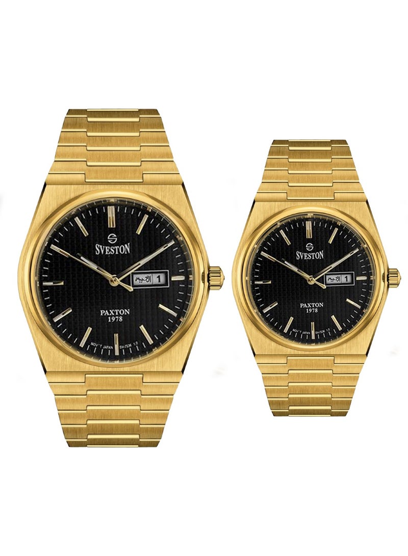 Sveston Paxton Analog Quartz Black Dial Stainless Steel Couple Set Watch SV 7536  - Image 1