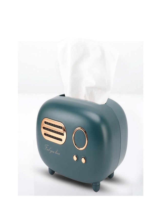 Pomya Tissue Box Cover Holder, Rectangular Paper Holder with Retro Radio Shape for Tabletop, Bathroom Vanity Countertop, Car, Office, Living Room, Bedroom Night Stand (Green) - Image 1