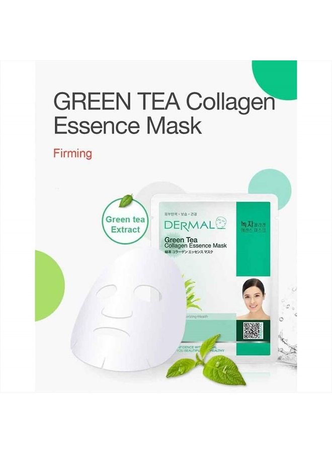 DERMAL Green Tea Collagen Essence Korean Face Mask 10 Sheet - Revitalizing & Refreshing - for Redness, Sensitive & Acne-Prone Skin, Korean Skincare Face Mask Sheet  - Image 2