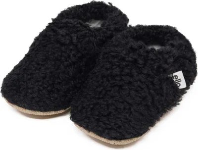 Ella Bonna Teddy Baby Slippers Home Booties, Non-Slip Sole, Organic Cotton Lining Nursery Shoes, Black