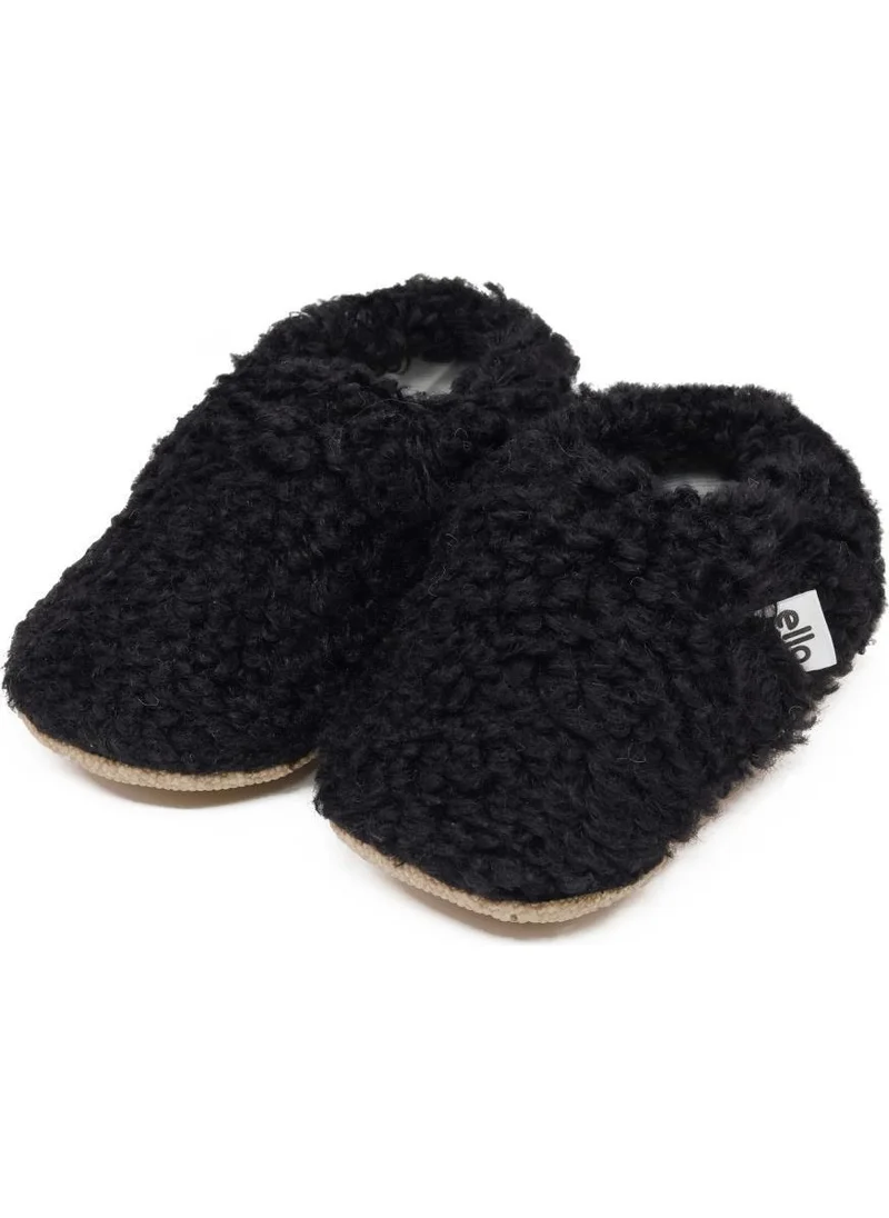 ايلا بونا Teddy Baby Slippers Home Booties, Non-Slip Sole, Organic Cotton Lining Nursery Shoes, Black