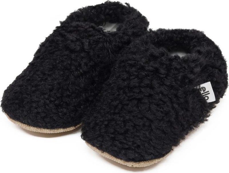 Ella Bonna Teddy Baby Slippers Home Booties, Non-Slip Sole, Organic Cotton Lining Nursery Shoes, Black - Image 1