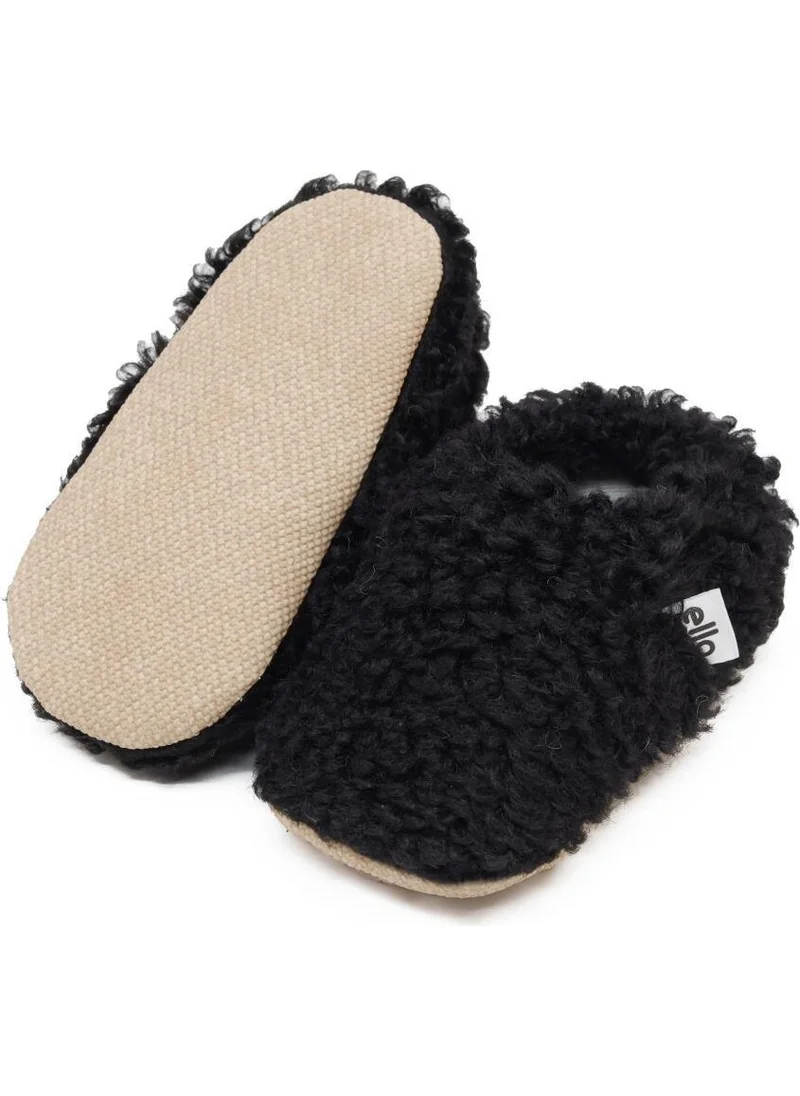 ايلا بونا Teddy Baby Slippers Home Booties, Non-Slip Sole, Organic Cotton Lining Nursery Shoes, Black