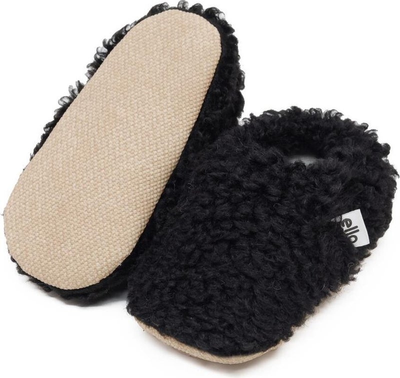 Ella Bonna Teddy Baby Slippers Home Booties, Non-Slip Sole, Organic Cotton Lining Nursery Shoes, Black - Image 2