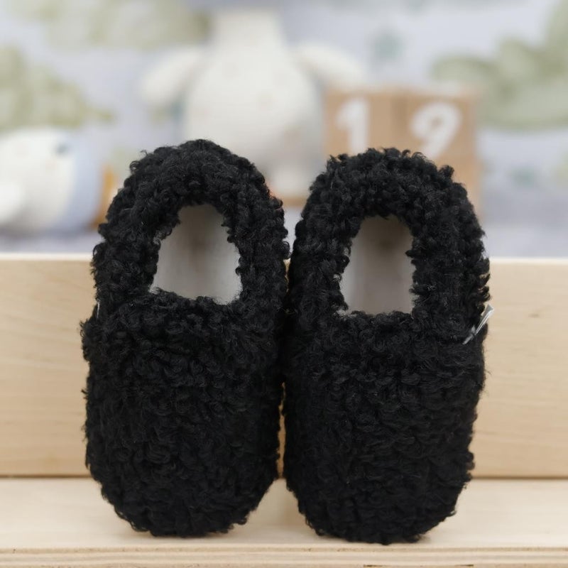 Ella Bonna Teddy Baby Slippers Home Booties, Non-Slip Sole, Organic Cotton Lining Nursery Shoes, Black - Image 4
