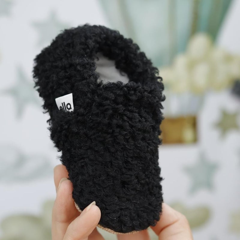 Ella Bonna Teddy Baby Slippers Home Booties, Non-Slip Sole, Organic Cotton Lining Nursery Shoes, Black - Image 5