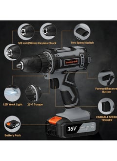 BOSS LIFE STYLE Cordless Drill 36V Battery Drill with 2 Batteries 2.0Ah 42Nm Power Electric Drills Cordless 25+1 Torque 2 Speed Drill for DIY  - Image 4