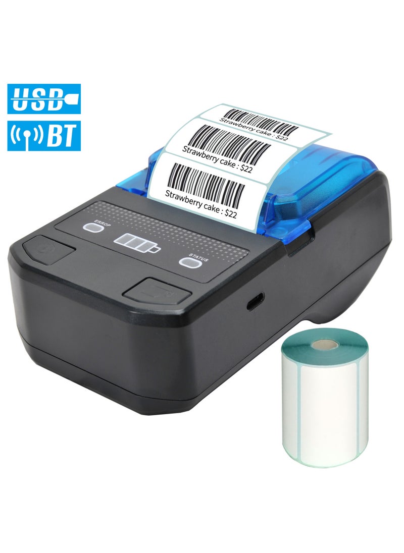 Generic - طابعة ملصقات حرارية محمولة مقاس 58 مم، طابعة باركود صغيرة لاسلكية BT مع بطارية قابلة لإعادة الشحن، متوافقة مع نظام التشغيل Android iOS Windows - Image 1