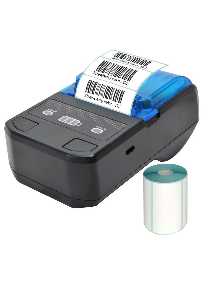 Generic - طابعة ملصقات حرارية محمولة مقاس 58 مم، طابعة باركود صغيرة لاسلكية BT مع بطارية قابلة لإعادة الشحن، متوافقة مع نظام التشغيل Android iOS Windows - Image 1