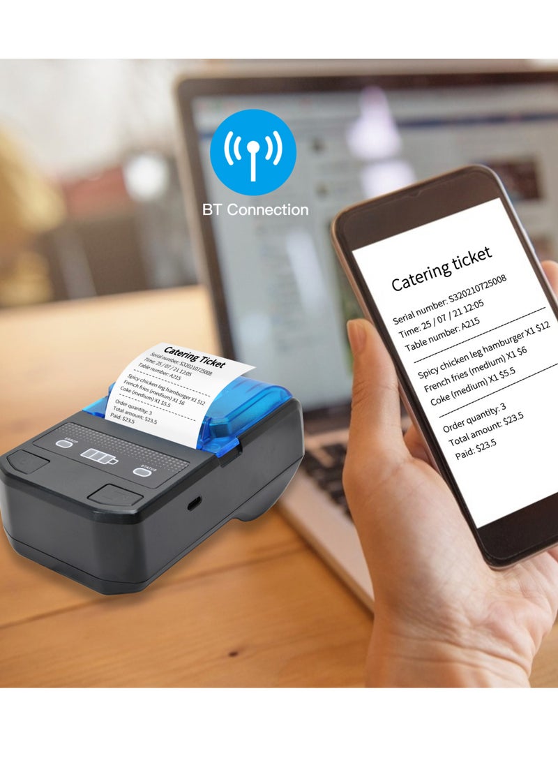 Generic - طابعة ملصقات حرارية محمولة مقاس 58 مم، طابعة باركود صغيرة لاسلكية BT مع بطارية قابلة لإعادة الشحن، متوافقة مع نظام التشغيل Android iOS Windows - Image 1