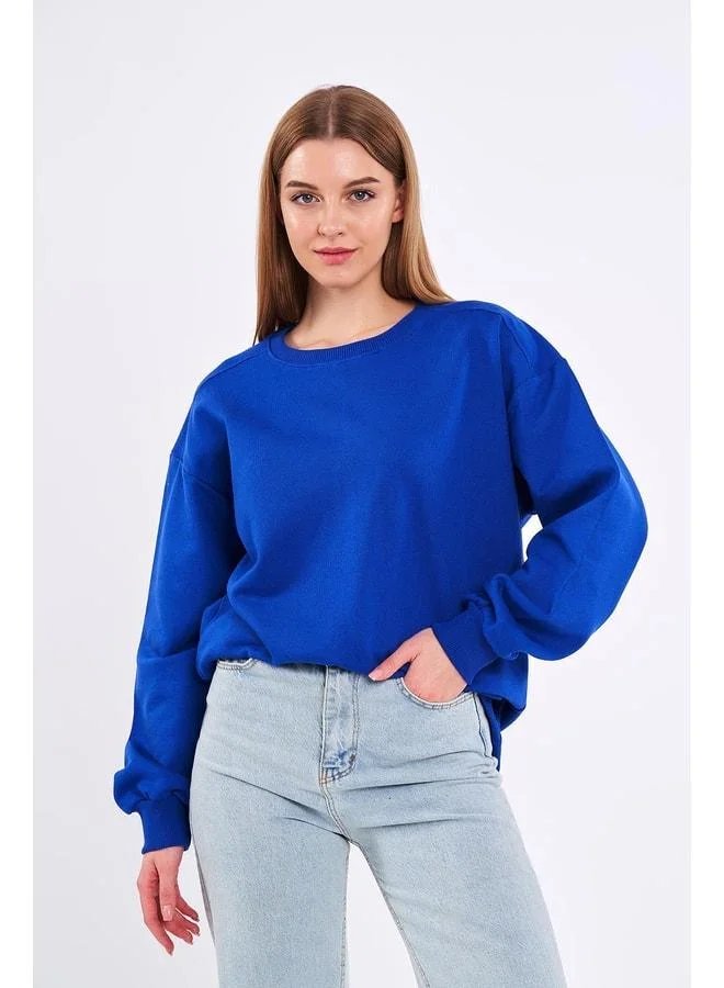 Mmetalic  Cobalt Blue Women’s Cotton Oversized Basic Crewneck Sweatshirt for Women | Best Price UAE