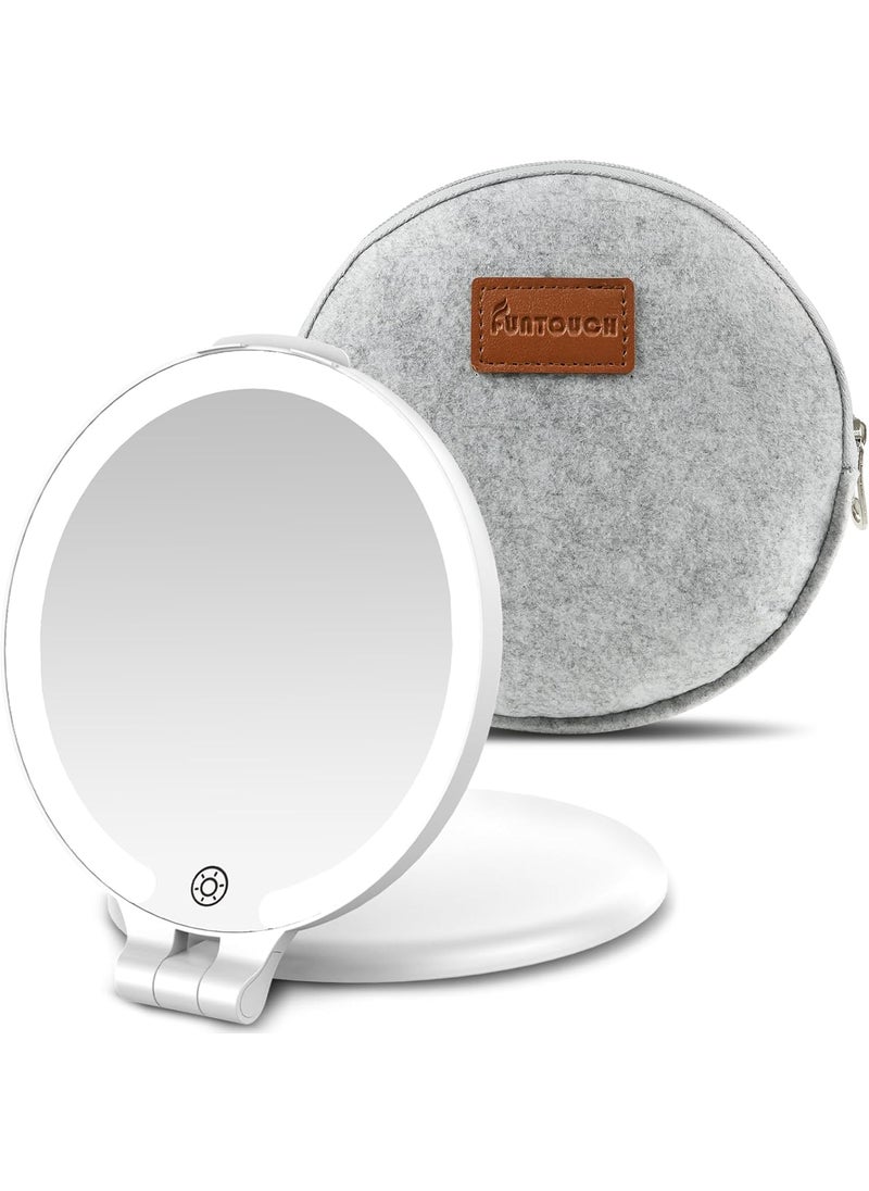 FUNTOUCH FUNTOUCH Travel Magnifying Mirror with Light, Rechargeable 1X/10X Double Sided Makeup Mirror with Lights, 3 Lighting Modes, Foldable Portable Travel Essential Vanity Mirror with Bag 