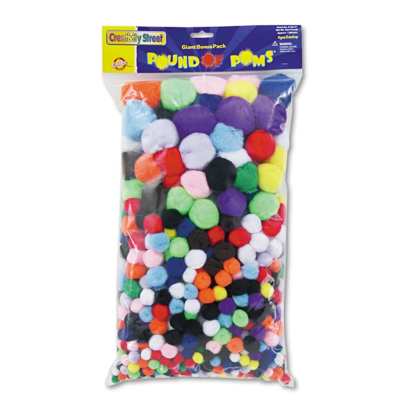 Creativity Street 818001 Pound of Poms Giant Bonus Pack Assorted Colors 1 lbPack