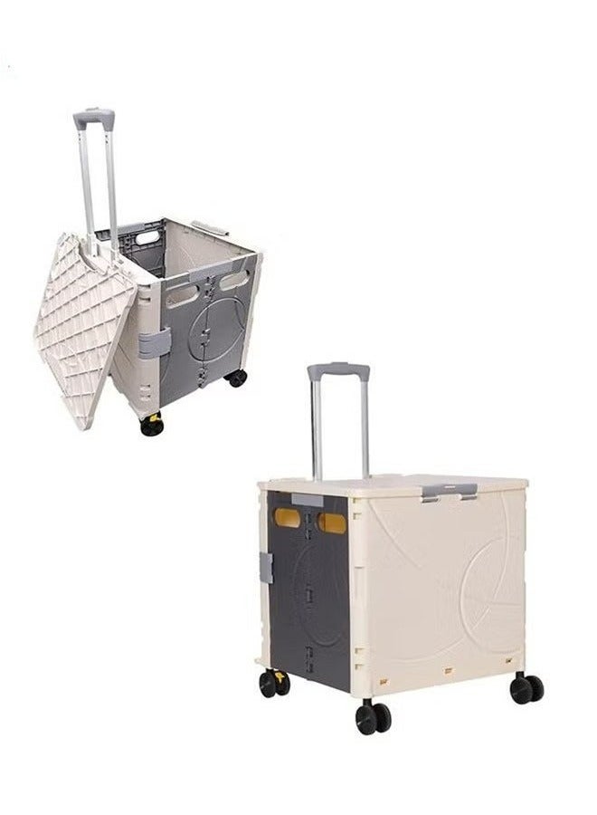 RollsTimi  Foldable Rolling Cart With 4 Rotate Brakeable Wheels And Telescopic Handle,Beige - Image 1