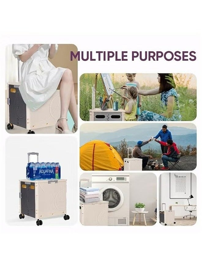 RollsTimi  Foldable Rolling Cart With 4 Rotate Brakeable Wheels And Telescopic Handle,Beige - Image 4