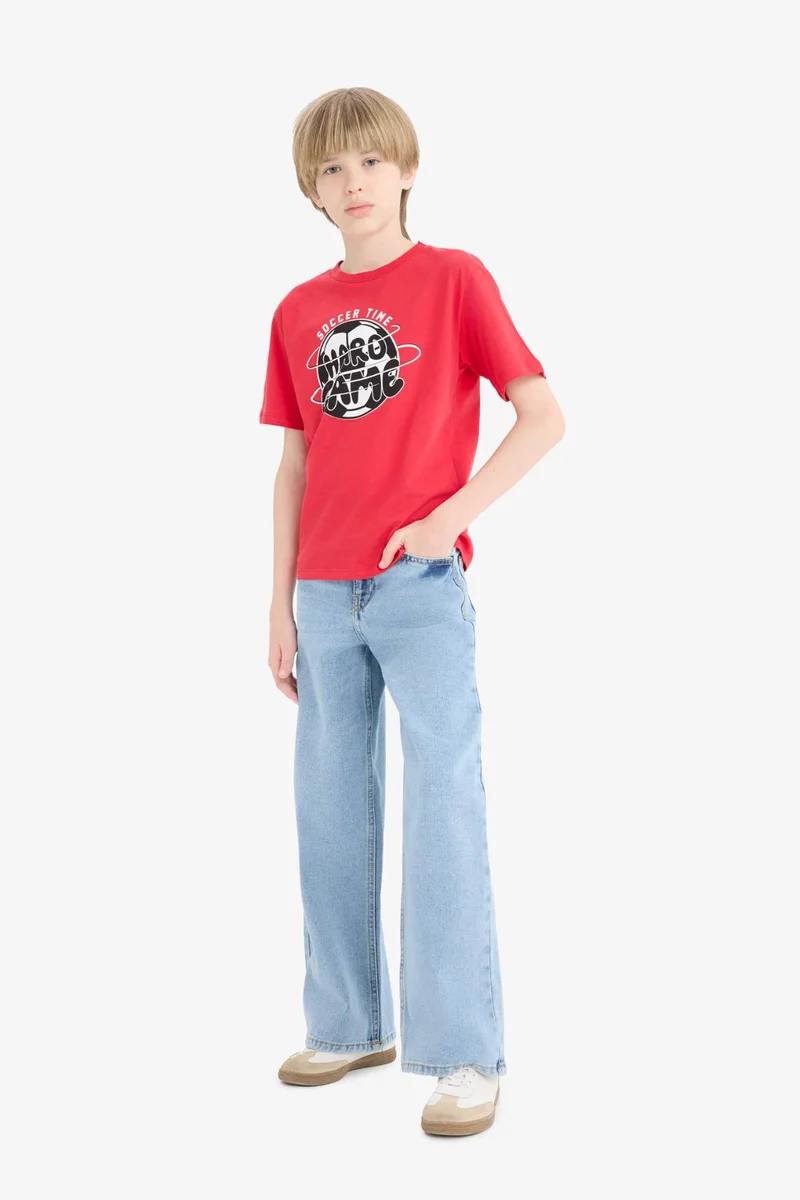 ديفاكتو Boy Crew Neck Printed Short Sleeve T-Shirt