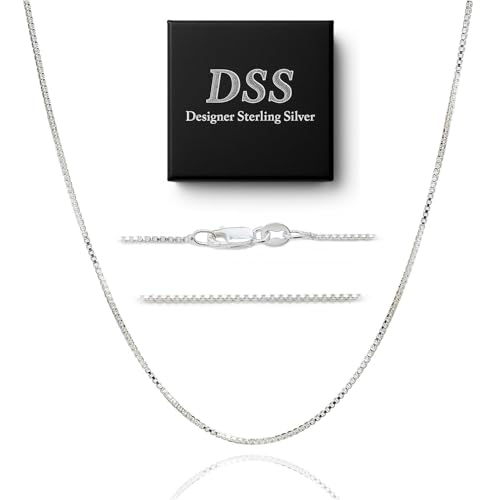 Designer Sterling Silver DSS 925 Sterling Silver Necklace for Women, Box Chain 1mm, Lobster Claw Clasps, Sterling Silver Chain, Italian Jewelry for Women, 24in - Image 1