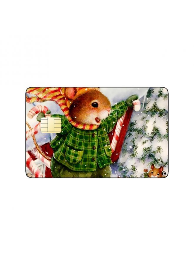 RKN PRINTED BANK CARD STICKER Cute Mouse Vintage Art In Snow - Image 1