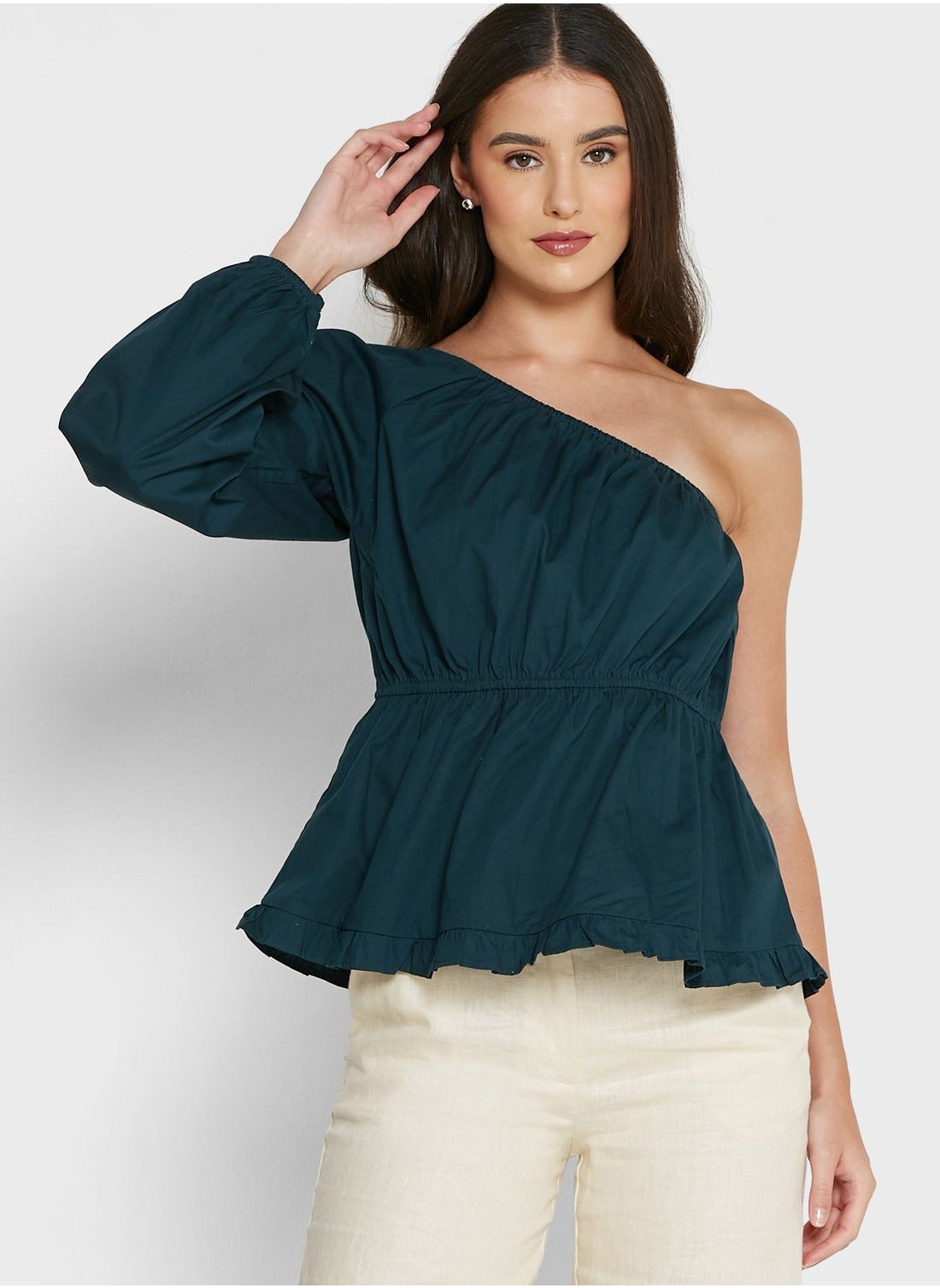 One shoulder 2025 puff sleeve top