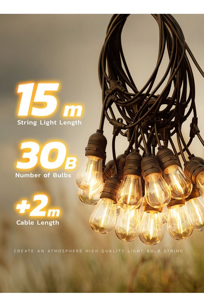 MODI Solar String Lights 17M – 30 LED Bulbs | Outdoor Waterproof Garden & Patio Lighting | 30000mAh Battery + 35W Solar Panel | Energy-Saving Warm Light - Image 2
