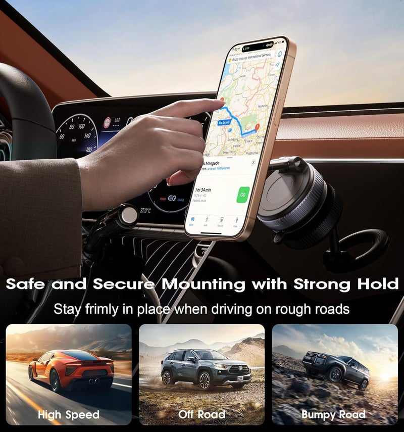 TMOHRA Vacuum Suction Magnetic Car Phone Holder,Double-Sided Upgrade Suction 360° Rotatable & Folding Phone Mount with Strong Grip,Hands-Free Use in Car/Gym/Mirror for All Phones (Black 2) - Image 3