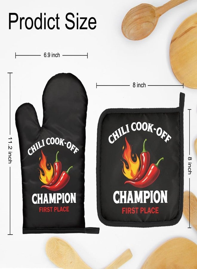 DYJYBMY Chili Cook-Off Champion First Place Funny Oven Mitts and Pot Holder Set for Baking Cooking, Chili Champion Gifts, Perfect Cooking Housewarming Baking Gifts for Women Men Dad Friend - Image 2