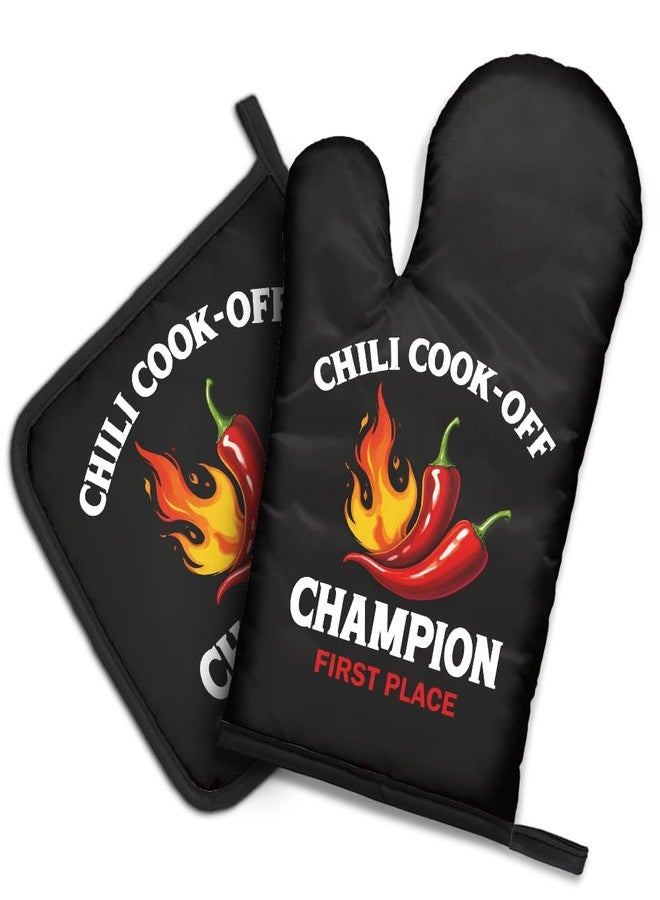 DYJYBMY Chili Cook-Off Champion First Place Funny Oven Mitts and Pot Holder Set for Baking Cooking, Chili Champion Gifts, Perfect Cooking Housewarming Baking Gifts for Women Men Dad Friend - Image 1