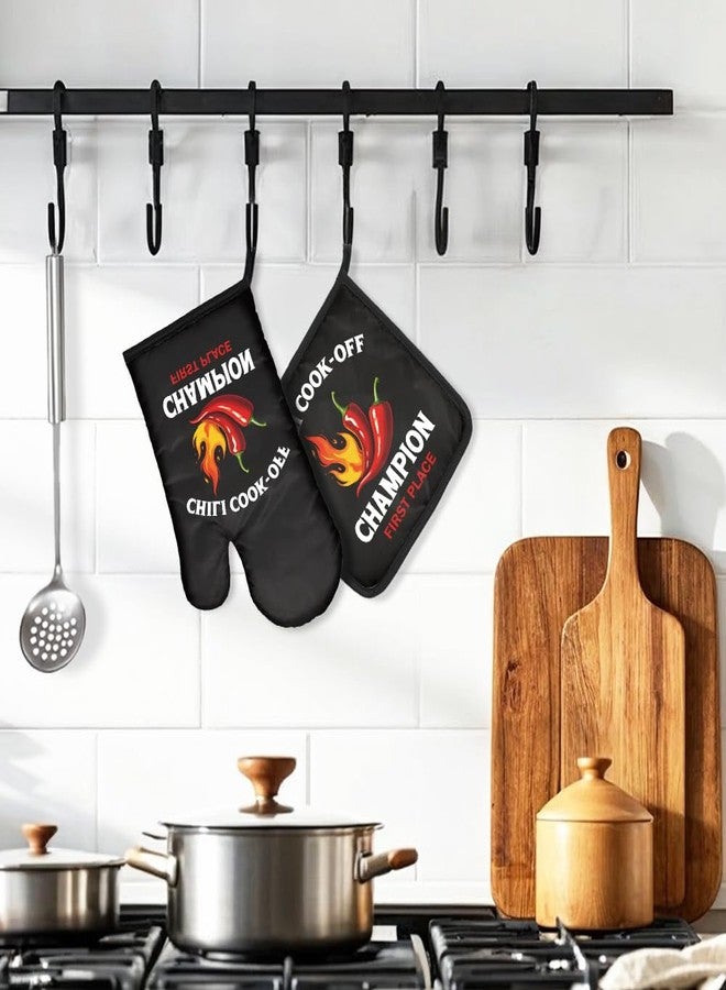 DYJYBMY Chili Cook-Off Champion First Place Funny Oven Mitts and Pot Holder Set for Baking Cooking, Chili Champion Gifts, Perfect Cooking Housewarming Baking Gifts for Women Men Dad Friend - Image 4