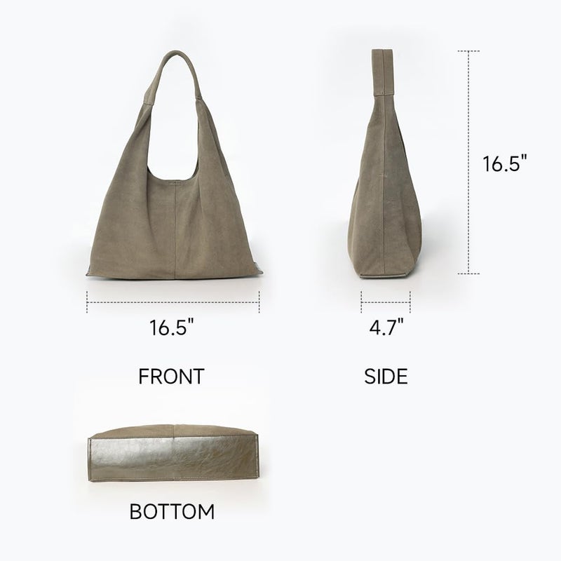 VAKAER Genuine Suede Leather Hobo Bag for Women, Slouchy Oversized Crescent Shoulder Tote Purse with Detachable Zip Pouch (Green) - Image 3