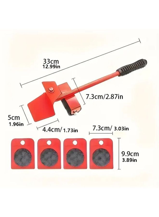 مجموعة من 5 قطع من منزلقات الأثاث المتينة بمقابض معدنية وعجلات حمراء وقاعدة دوارة 360 درجة - Image 3