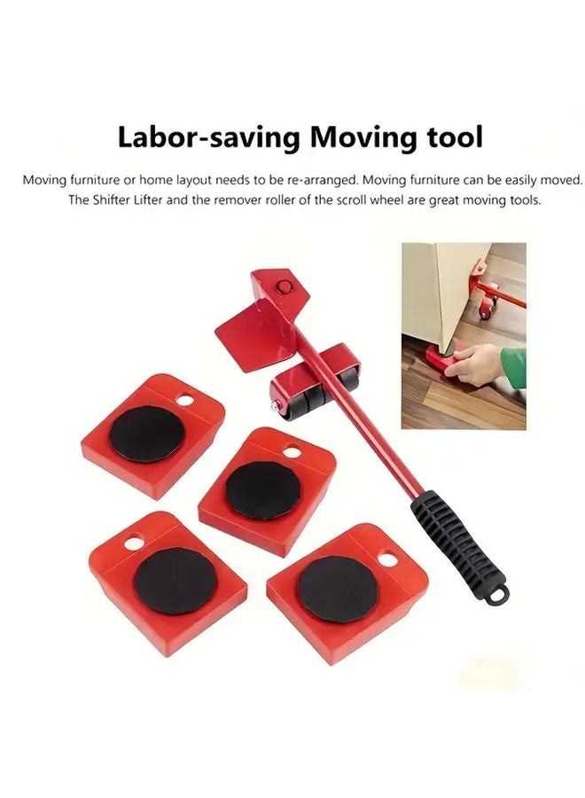 مجموعة من 5 قطع من منزلقات الأثاث المتينة بمقابض معدنية وعجلات حمراء وقاعدة دوارة 360 درجة - Image 1