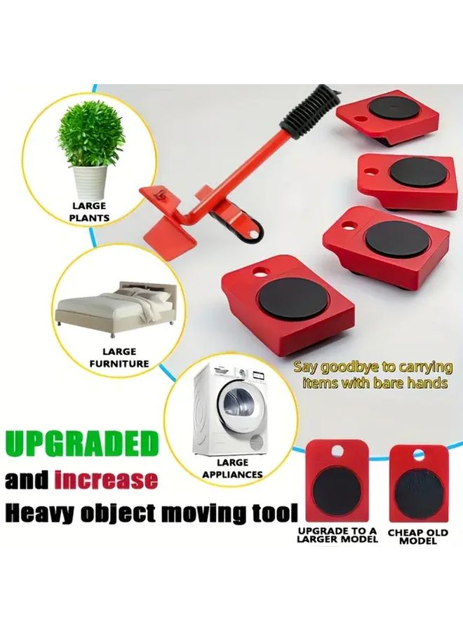 مجموعة من 5 قطع من منزلقات الأثاث المتينة بمقابض معدنية وعجلات حمراء وقاعدة دوارة 360 درجة - Image 4