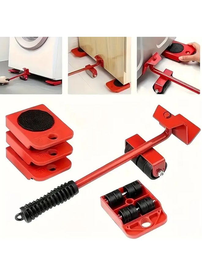 مجموعة من 5 قطع من منزلقات الأثاث المتينة بمقابض معدنية وعجلات حمراء وقاعدة دوارة 360 درجة - Image 5