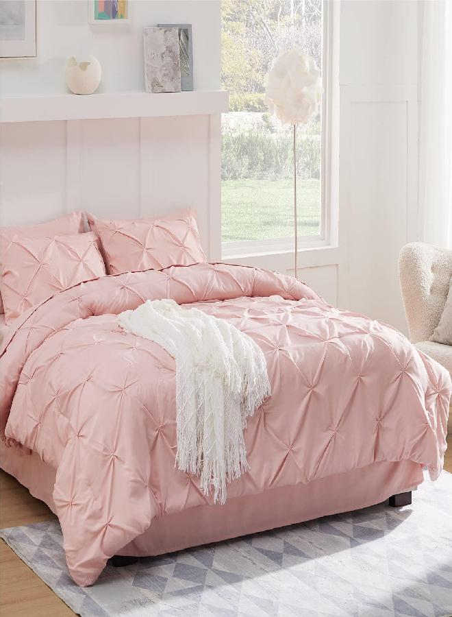 Bedsure Bedsure King Size Comforter Set - Bedding Set King 7 Pieces, Pintuck Bed in a Bag Pink Bed Set with Comforter, Sheets, Pillowcases & Shams  - Image 1