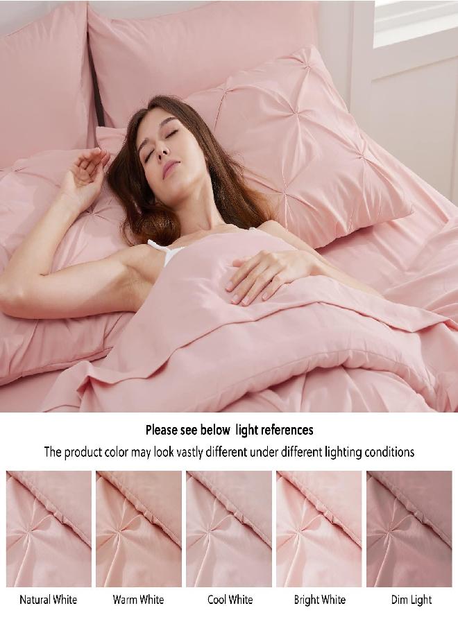 Bedsure Bedsure King Size Comforter Set - Bedding Set King 7 Pieces, Pintuck Bed in a Bag Pink Bed Set with Comforter, Sheets, Pillowcases & Shams  - Image 3