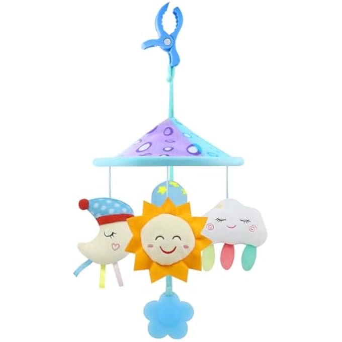 BABY STROLLER TOY FOR PACK N PLAY, CAR SEAT TOYS WITH SOFT HANGING RATTLE FOR 0 MONTHS & UP (SKY) - Image 1