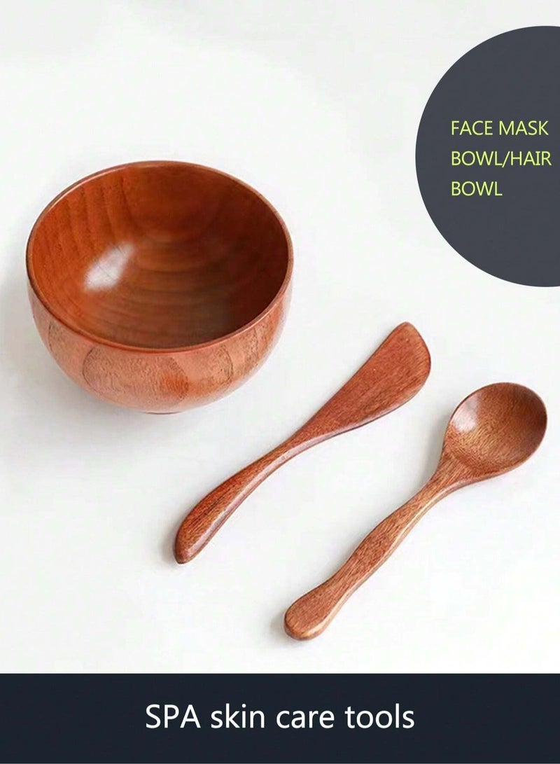 إسكدنيا طقم أدوات تجميل للعناية بالبشرة 3 قطع، وعاء قناع خشبي، فرشاة، عصا - Image 3