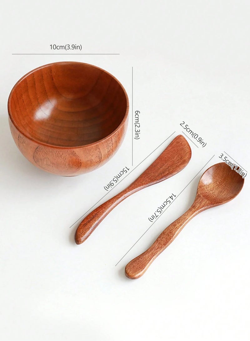 إسكدنيا طقم أدوات تجميل للعناية بالبشرة 3 قطع، وعاء قناع خشبي، فرشاة، عصا - Image 2