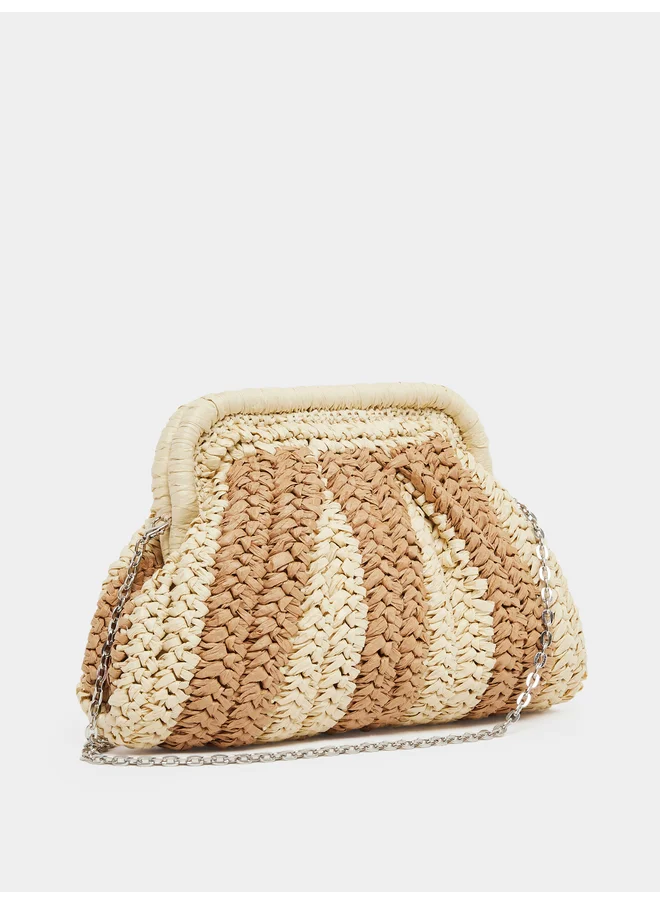 Styli Styli Weave Design Straw Clutch with Chain Strap
