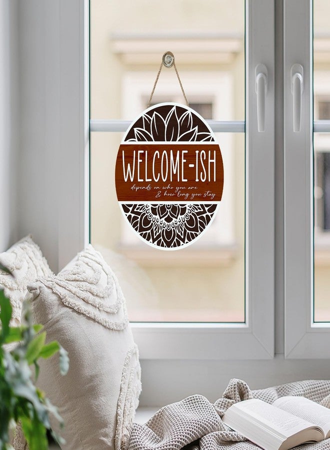 Bolisom Farmhouse Welcome-ish Front Door Sign, Inspirational Minimalist Flower Wood Hanger Outdoor Outside Porch Home Decor, Motivational Rustic Floral Wooden Wreath Indoor Wall Hanging Decoration - Image 5