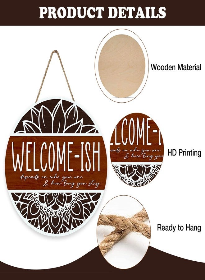 Bolisom Farmhouse Welcome-ish Front Door Sign, Inspirational Minimalist Flower Wood Hanger Outdoor Outside Porch Home Decor, Motivational Rustic Floral Wooden Wreath Indoor Wall Hanging Decoration - Image 3