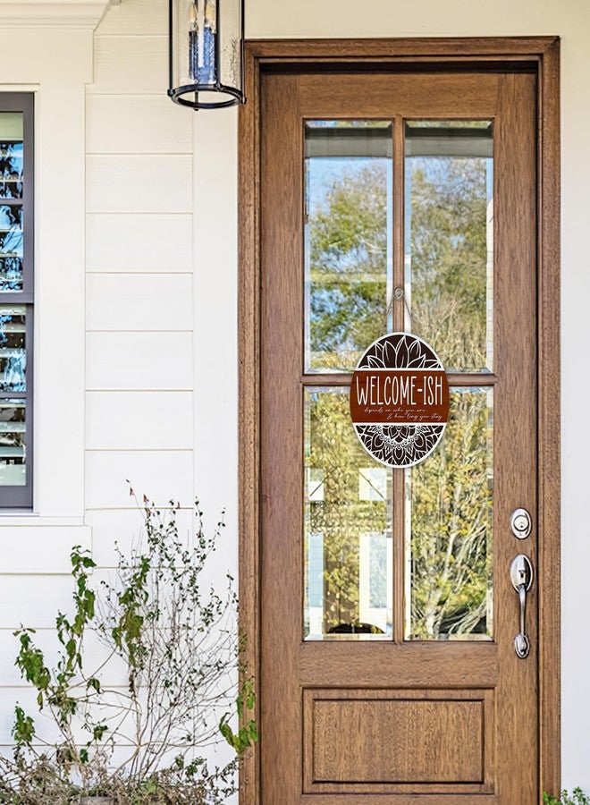 Bolisom Farmhouse Welcome-ish Front Door Sign, Inspirational Minimalist Flower Wood Hanger Outdoor Outside Porch Home Decor, Motivational Rustic Floral Wooden Wreath Indoor Wall Hanging Decoration - Image 4