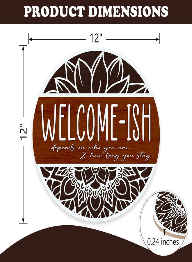 Bolisom Farmhouse Welcome-ish Front Door Sign, Inspirational Minimalist Flower Wood Hanger Outdoor Outside Porch Home Decor, Motivational Rustic Floral Wooden Wreath Indoor Wall Hanging Decoration - Image 2