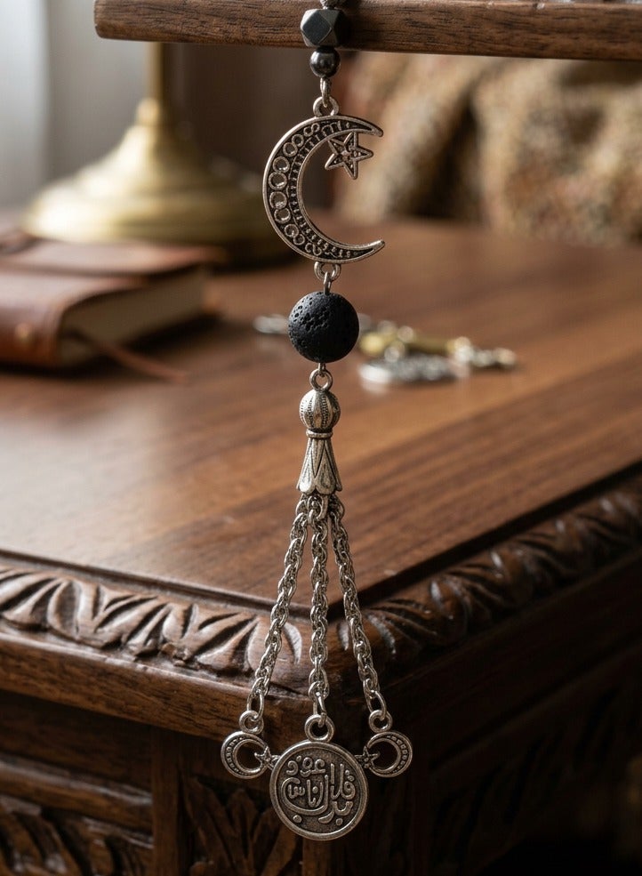 سبحة من حجر اللافا الأسود 33 حبة مقاس 10 مم  مع كيس من الجوت هدية - Image 2